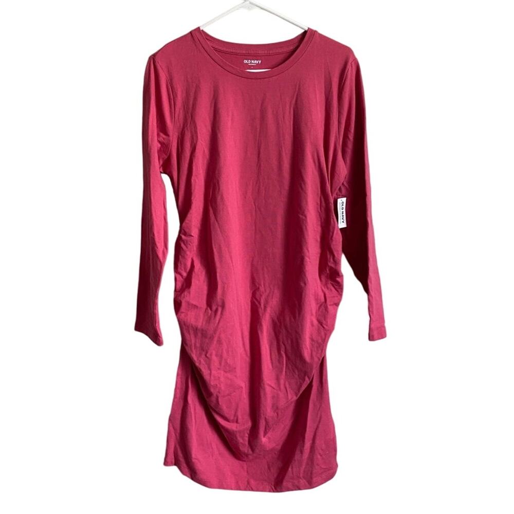 Old Navy Fitted Cotton Blend Pink Maternity Long Sleeved Midi Dress Sz L